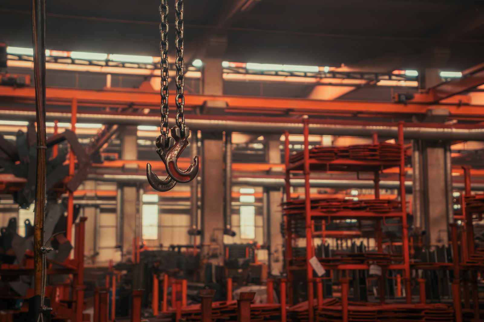 Industrial maintenance workshop with overhead crane